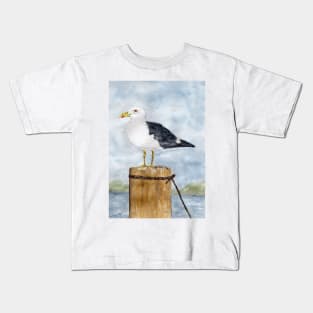 Seagull at the harbor Kids T-Shirt